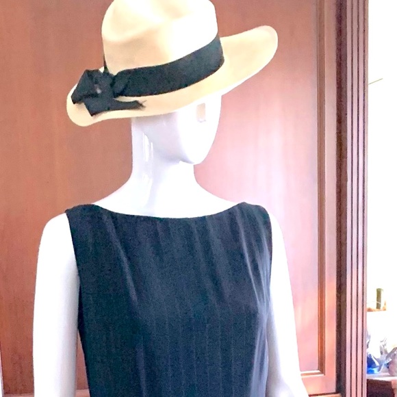 Anne Klein 2 piece suit navy blue & thin white striped wool long dress & jacket - Picture 5 of 16